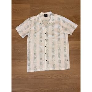 Rip Curl white and green flower daisy short sleeve button up shirt size medium